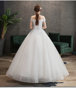 2025 moda semplice scollo a barca sulla spalla abito da sposa da sogno vero ricamo foto pizzo fiori pipì abito da sposa - Product Image 3