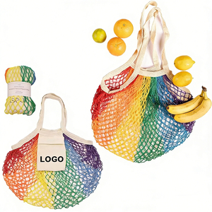 Borse Tote Riutilizzabili in Cotone a Rete con Manici Lunghi, Personalizzabili con Logo, Colorate con Gradiente Arcobaleno, per la Spesa e la Spiaggia - Product Image 1