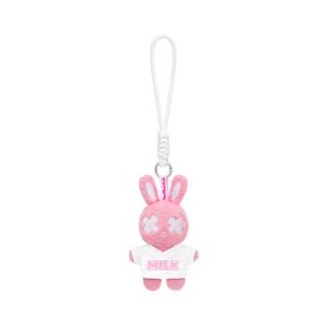 Winter Rabbit Pin Keychain Pastel Pink Soft Plush Mascot Key <b>Ring</b> With Embroidered Milk Outfit Detail And Metal <b>Ring</b> - Product Image 2