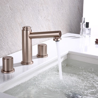 Robinet de salle de bain à double poignée en laiton brossé champagne, mitigeur chaud/froid pour lavabo et baignoire, prix usine