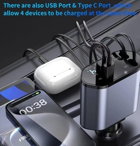 <span class=keywords><strong>Chargeur</strong></span> de <span class=keywords><strong>voiture</strong></span> rétractable Starlight Lamp 120W <span class=keywords><strong>4</strong></span>-en-1 à charge rapide avec port Type-C pour téléphone portable et montre connectée - Product Image 3