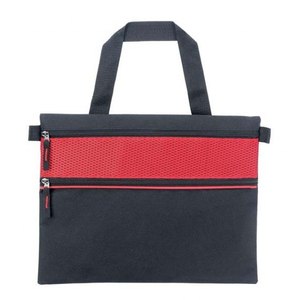 Bolsa para documentos, color negro, rojo, con panel de malla, compartimento con cremallera, maletín de negocios - Product Image 1