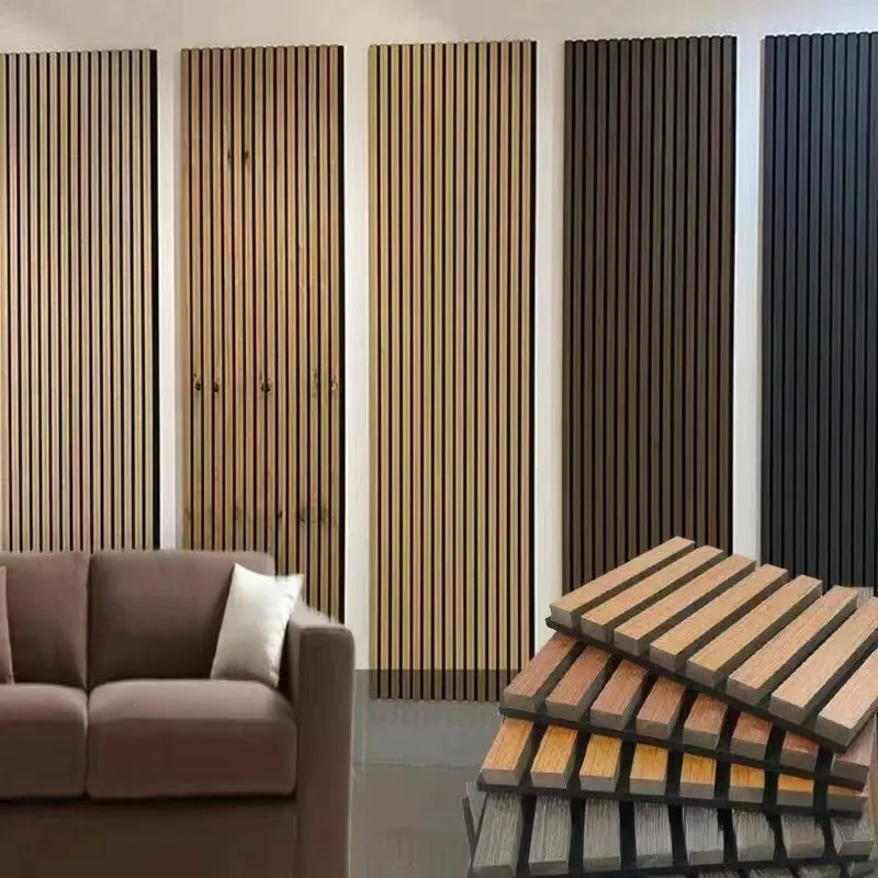 Coeficiente de absorción de insonorización Alto Akupanel Pet Acousound Acústico Panel de chapa de madera Mdf Slat Panel acústico