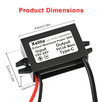 Convertidor de 12V/24V a 5V a Prueba de Agua, Módulo Reductor de Voltaje DC-DC, Adaptador de Corriente Compatible con Celulares, Conector USB Tipo-C para Automóvil
