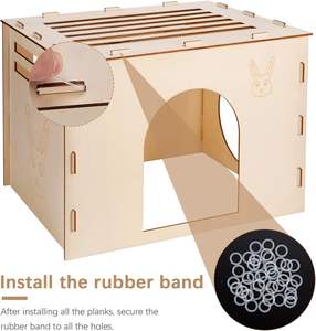 JUNJI-Muebles de Interior para mascotas, <span class=keywords><strong>Castillo</strong></span> de escondite de conejo y conejito de madera para gatos, chinchillas, cobayas y otros animales pequeños - Product Image 5