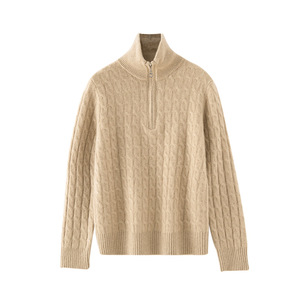 Kaschmirwolle Damen Strick hemd Ganzkörper-Kabels trick Einfach Vielseitig Half-Zip Turn-Down-Kragen Loose Fit Soft - Product Image 4