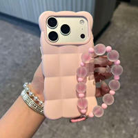 Coque de téléphone INS style coréen Macaron 3D Cloud Puffer en TPU pour iPhone 18 17 16 15 Pro Max avec cordon perlé antichoc