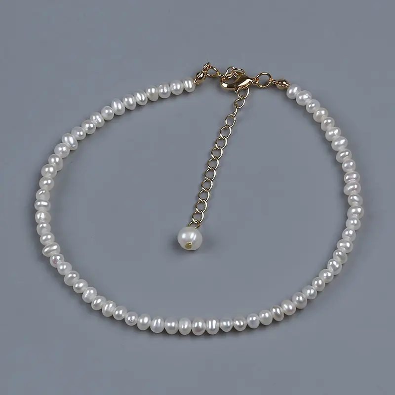 Tobillera de cadena de perlas de agua dulce para mujer, pulsera de tobillo con perlas naturales reales, cadena para el pie, joyería para el cuerpo