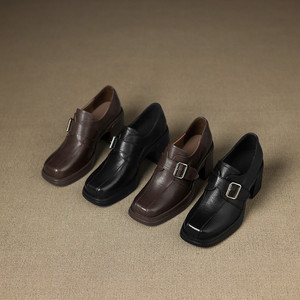 Zapatos de Tacón Cuadrado Simple con Hebilla de Cinturón, Zapatos de Cuero Genuino, Zapatos de Suela Suave Retro de Moda - Product Image 6