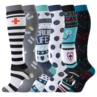 Kaos Kaki Kompresi Setinggi Lutut Tema Perawat Klinik untuk Wanita, Stoking Panjang Motif Seragam, Bahan Nylon Spandex Bernapas, Logo OEM Grosir