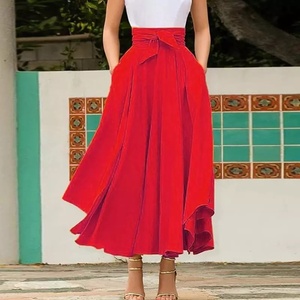 Nouvelle mode femmes filles Europe et amérique couleur unie ceinture à nœud grand ourlet vente chaude robe jupes longues - Product Image 4