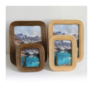 Новый дизайн, украшение для дома, деревянная настольная квадратная картинная рамка из ротанга | Фоторамка с плетеной вставкой, плетеная рамка на заказ