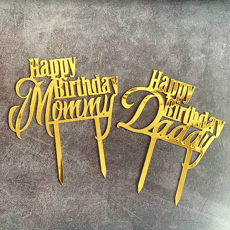 お誕生日おめでとうママとパパ英字アクリルケーキトッパー母の日ケーキデコレーション