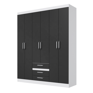 Armoire de style moderne ESSENTIAL 6 portes 3 tiroirs Meubles de chambre à coucher en bois Panneau de particules Couleur blanche/noire Design brésilien - Product Image 2