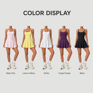 Women Athletic Tennis Dress with Built In Shorts Side Pocket Padded <b>Bra</b> <b>Open</b> Back Outfit for Badminton and Pickleball - Product Image 4