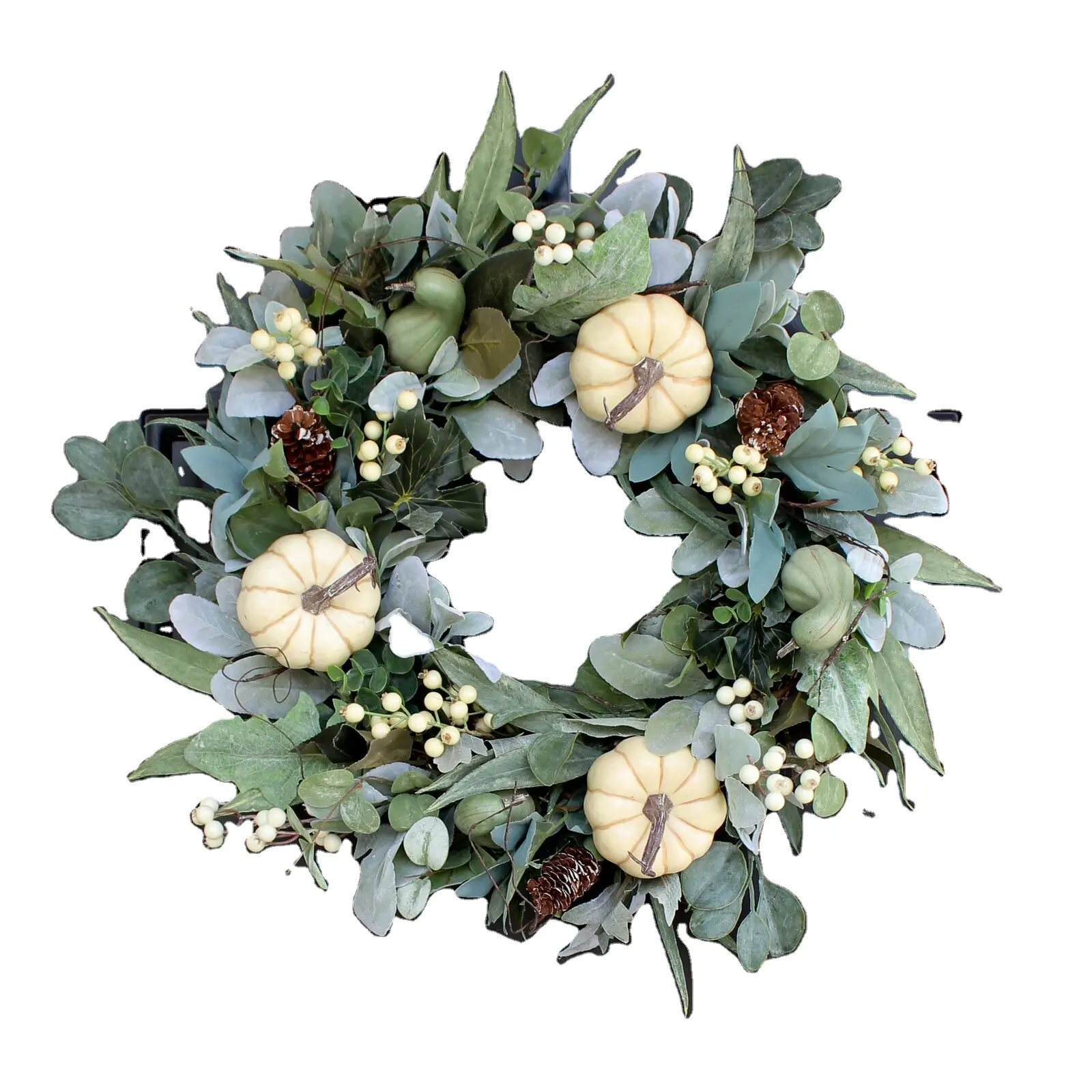 Guirnalda de calabaza blanca de otoño decoración del hogar puerta colgante flor anillo decoraciones navideñas percha