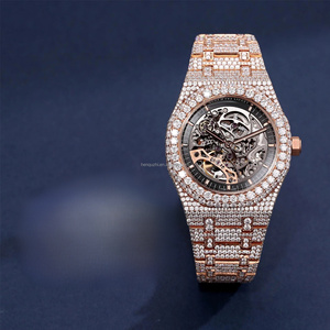 Reloj de diamantes VVS Moissanite Unisex hecho a mano de acero inoxidable esfera redonda de lujo enorme estilo Hip Hop prueba de pantalla analógica aprobada - Product Image 6