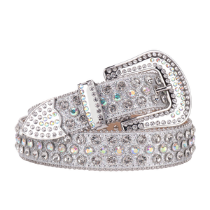 Gesper Logo Kustom BB Sabuk Berlian Imitasi Sebuah Cintruon untuk Wanita Gadis Barat Berlian Sabuk Kulit Tali La Correa - Product Image 2