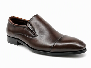Mocasines de cuero genuino marrón oscuro para hombre, zapatos de vestir sin cordones con punta redonda y laterales elásticos, para negocios, oficina y carrera profesional. - Product Image 2