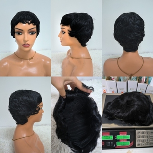 Promotion : Perruque en cheveux humains brésiliens 100 % naturels, ondulations courtes, coupe Pixie, Bob bouclé, Jerry Curl, pour femmes noires – Vente en gros à 6,4 $ - Product Image 3