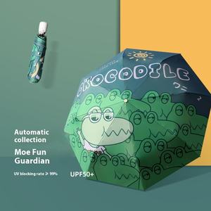 Nuovo simpatico Semi automatico tre ombrello pieghevole protezione solare UV parasole rivestimento nero ombrello Cartoon pubblicità - Product Image 3