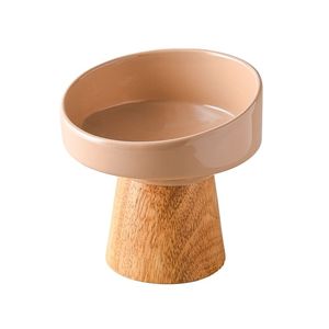 Neuankömmling Erhöhte erhöhte Keramik-Hunden apf mit abnehmbarer Holz basis Edelstahl-Haustier fütterung Futter-und Wasserschale für Katzen - Product Image 5