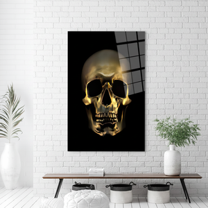 Golden Skull Tempered Glass <b>Wall</b> Art: Modern Halloween <b>Canvas</b> Print,TEMPERED GLASS ART - Product Image 3
