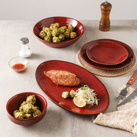 Assiettes en céramique style Art déco Eastern Rock pour la rentrée scolaire - Assiettes à légumes, salades et soupes, coloration sous-glaçure rouge four de magnésium
