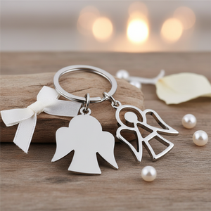 Portachiavi in Metallo con Doppio Angelo, Finitura Argento, Ciondolo Charm Accessorio - Product Image 3