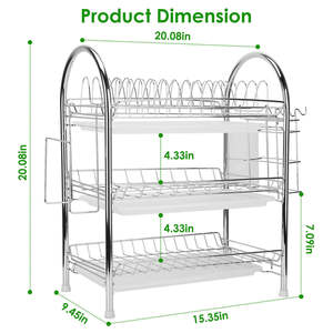 Estante para platos de cocina Estante para platos de <span class=keywords><strong>3</strong></span> capas con bandeja Escurridor de platos - Product Image 6
