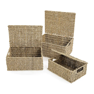Cestas <span class=keywords><strong>de</strong></span> Almacenamiento <span class=keywords><strong>de</strong></span> Regalos y Ropa <span class=keywords><strong>de</strong></span> Paja Natural Ecológica Tejida <span class=keywords><strong>con</strong></span> <span class=keywords><strong>Tapa</strong></span> para Sala <span class=keywords><strong>de</strong></span> Estar y Cocina - ¡Gran Oferta! - Product Image 1