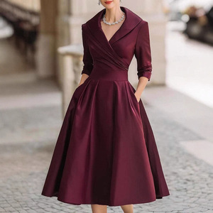 Vestido Largo Elegante con Cinturón para Mujer, Vestido Formal de Oficina para la Noche - Product Image 5