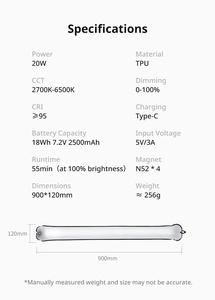 Lampe à tube d'air portable Ulan <span class=keywords><strong>Zi</strong></span> UA20 à double couleur magnétique, 2700-6500k, lumière de remplissage pour photographie intérieure et extérieure - Product Image 3