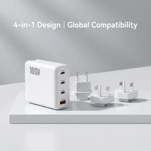 <span class=keywords><strong>Chargeur</strong></span> pour ordinateur portable GaN 100W Max, double PD100W + double QC18W, 4 ports, <span class=keywords><strong>chargeur</strong></span> rapide pour téléphones avec prises interchangeables multi-standards pour une utilisation mondiale - Product Image 6