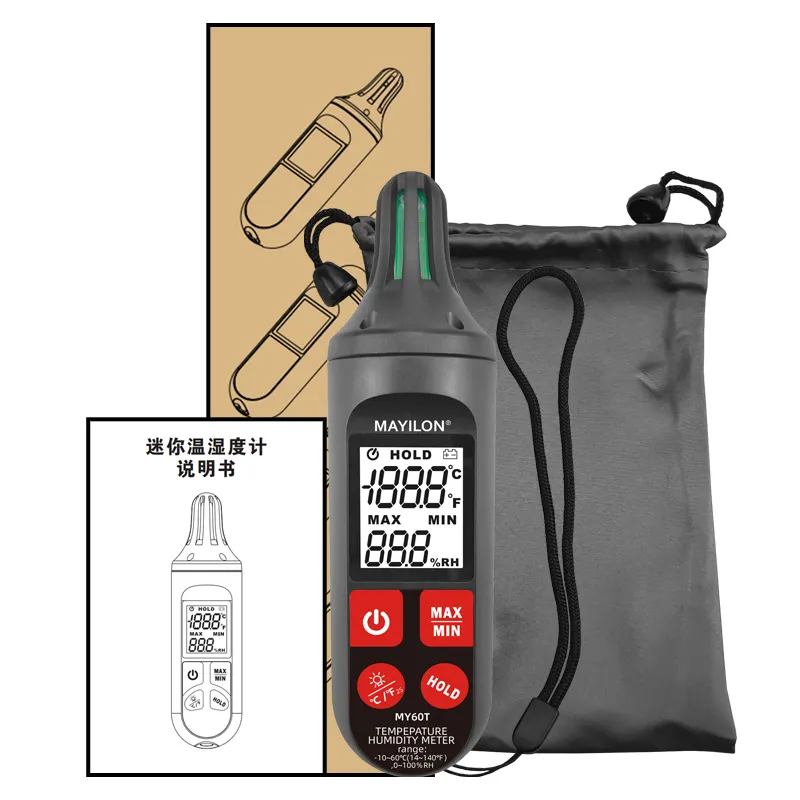 MAYILON-Mini medidor de temperatura y humedad portátil, dispositivo de medición de temperatura y humedad con pantalla Lcd, MY60T
