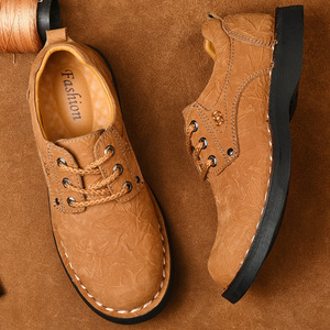 Chaussures décontractées d'extérieur pour hommes, nouvelle collection automne-hiver, style rétro, bottes de travail basses, semelle épaisse antidérapante, en cuir pour hommes - Product Image 4