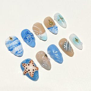 Uñas Postizas <span class=keywords><strong>de</strong></span> Diseño Moderno Muhaha, Elementos Creativos <span class=keywords><strong>de</strong></span> Vacaciones en la Playa, Diseños Florales Esculpidos a Mano - Product Image 1