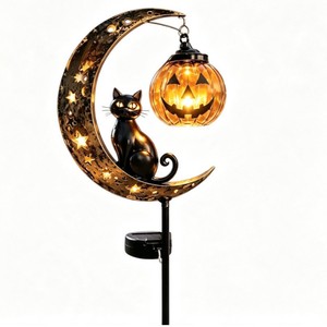 Lámpara Solar de Jardín con Forma de Gato Negro y Luna de Calabaza, Lámpara de Metal para Exteriores, Decoración para Jardín, Patio y Camino - Product Image 6