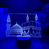 Mosquée musulmane 3D Château islamique Veilleuse RGB Acrylique Ramadan Cadeau Décoration Anniversaire Musulmans Cadeau Lampe de chevet