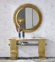 Ensemble de Meubles de Salon Moderne Table de Console d'Entrée en Acier Inoxydable Doré avec Miroir