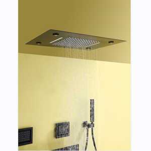 Pommeau de douche carré haute pression, de luxe, pour salle de bain, avec LED, <span class=keywords><strong>couverture</strong></span> complète, modèle cascade, couleur noire - Product Image 6