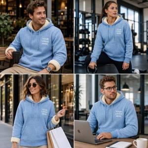 Sweat à capuche personnalisé extra chaud 400 g/m², vert foncé, doublé polaire, épais, pour l'hiver, vêtement Sherpa - Product Image 6