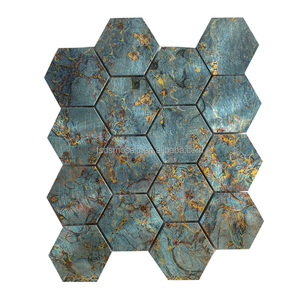 Dosseret adhésif en aluminium hexagone pour mur Mélange de verre Tuile de mosaïque en métal <span class=keywords><strong>Al</strong></span>. <span class=keywords><strong>mosaic</strong></span> peler et coller - Product Image 1