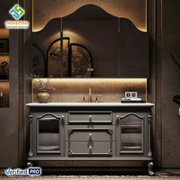 Ensemble de meubles de salle de bain modernes en bois massif OEM 2026 avec lavabo, robinet, vasque en céramique, drain en cuivre, fixation murale pour chambre et salle à manger