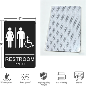 Señalización <span class=keywords><strong>de</strong></span> Baño en Braille ADA con Flecha Izquierda, 9x6 Pulgadas, Autoadhesiva, <span class=keywords><strong>de</strong></span> Aluminio, para Uso en Interiores/Exteriores en Negocios - Product Image 6