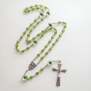 Perles de <span class=keywords><strong>chapelet</strong></span> en cristal vert Notre Dame de <span class=keywords><strong>Lourdes</strong></span> Médaillon Crucifix 6mm Collier de chapelets catholiques chrétiens perlés - Product Image 4