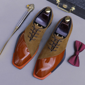 Zapatos de hombre de estilo británico, cosidos, de cuero vacuno y gamuza, para novio de boda, banquete, o informales de negocios, con cordones. - Product Image 6