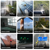 Drone de nettoyage haute pression UAV à jet d'eau de précision pour murs-rideaux en verre, couverture de surface efficace pour les travaux de maintenance de tours de bureaux