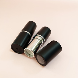 Matte Black Round <b>Lipstick</b> Tube Silver Trim ABS Material Empty Cosmetic Lip Balm Container <b>Custom</b> Logo <b>Lipstick</b> Makeup Packaging - Product Image 3