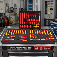 Ensemble d'outils d'électricien de 68 pièces, isolé 1000V, certifié GS, avec plateau en mousse EVA à 3 tiroirs, kit de clés à douilles pour travaux électriques et automobiles